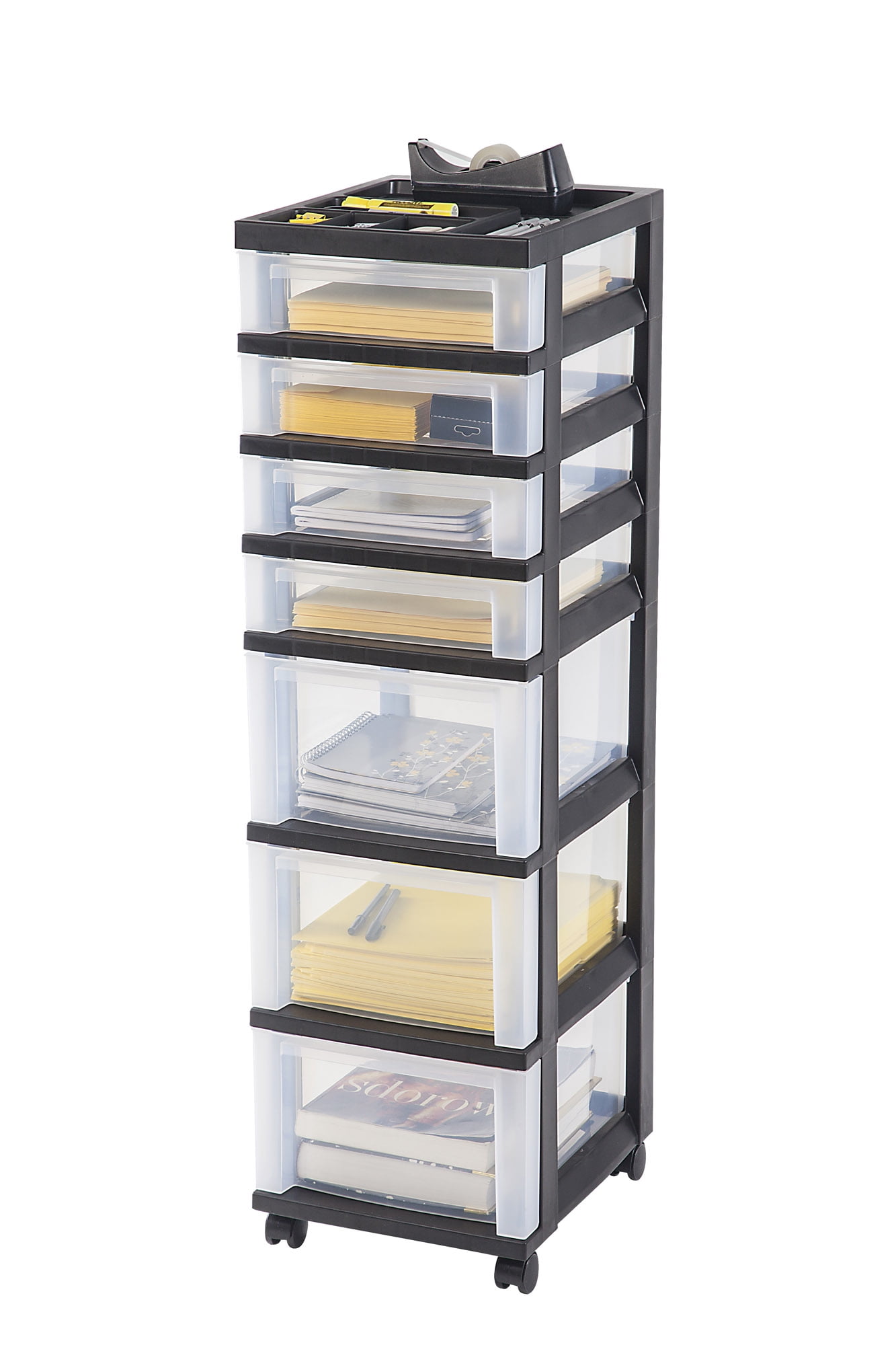 Iris Usa 7 Drawer Storage Cart With Organizer Top Black