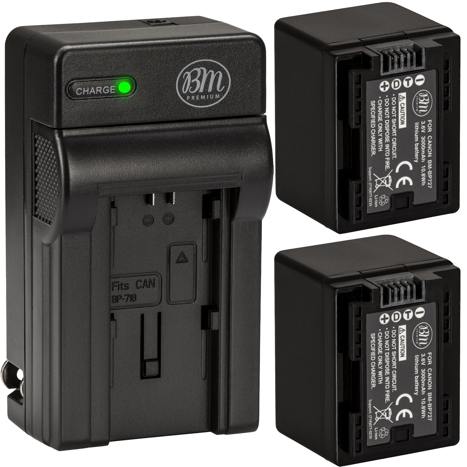 BM 2 BP-727 Batteries and Charger for Canon HFR40 HFR42 HFR400 HFR50 HFR52 HFR500 HFR60 HFR62 HFR600 HFR70 HFR72 HFR700 HFR80 HFR82 HFR800 Camcorder