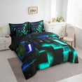 thumbnail image 2 of 7-Piece Video Game Gamepad Bed in a Bag for Teen Abstract Neon Square Bedding Set Gamer Gaming King Size Comforter Set Black Blue Teal Bedding Comforter Sets, Geometric Glowing Checkered Bed Set, 2 of 5