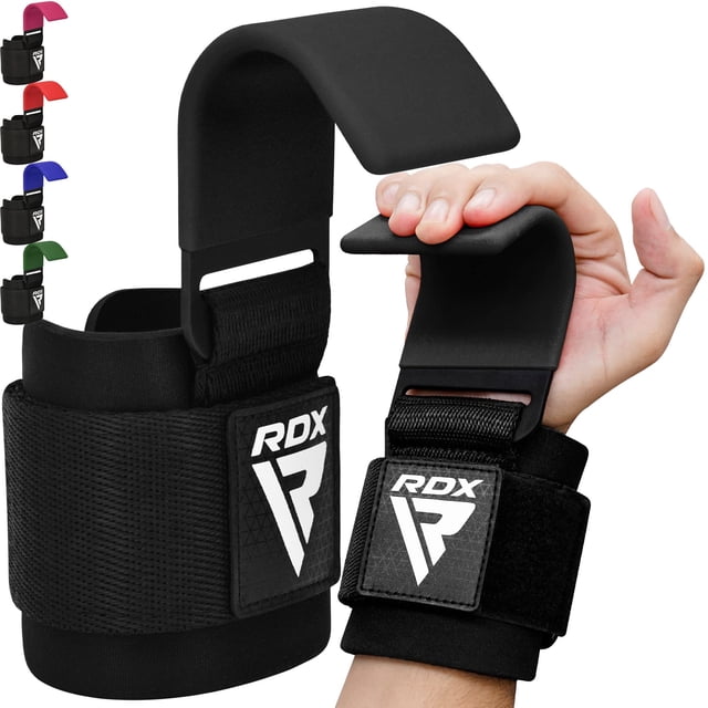 Ganchos para levantamiento de pesas y correas RDX con revestimiento de goma antideslizante