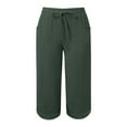 thumbnail image 5 of Bloomae Summer Capris for Women Lightweight Cotton Linen Pants Casual 2025 Loose Comfy Trendy Elastic Waist Cropped Trousers Beach Clothes with Pockets Army Green M, 5 of 5