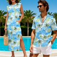 thumbnail image 4 of Jeiento Couples Matching Outfits Womens Hawaiian Dresses Coconut Tree Mens Short Sleeve Button Down Shirts Maxi Summer Dresses for Women Casual Long Sleeveless Crewneck Dress, 4 of 7