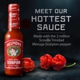 thumbnail image 3 of Melinda’s Scorpion Pepper Hot Sauce - Gourmet Scorpion Hot Sauce - Made with Trinidad Moruga Pepper, Carrots, Onion & Lime Juice - Keto, Vegan, Gluten Free - 5oz, 4 Pack, 3 of 5