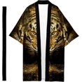 thumbnail image 1 of Abrigo tipo kimono para hombre, estilo japonés, mangas 3/4, frente abierto, ajuste holgado, chaqueta tipo kimono ligera, cárdigan, Tops xxl, 1 of 3