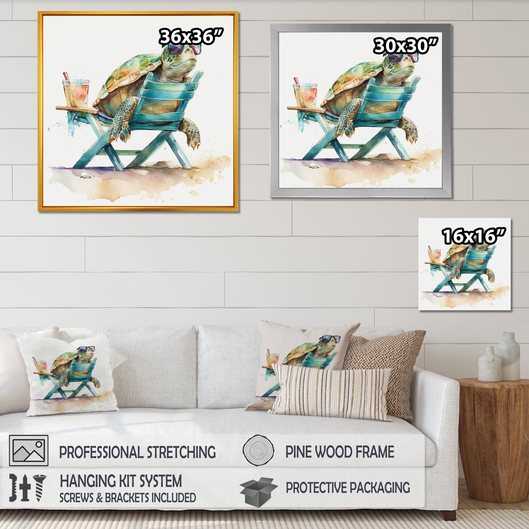 Designart Turtle Laying On A Beach Chair With Sunglasses III Canvas Wall Art