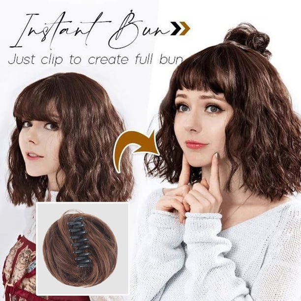 Fiudx Peluca con Clip para Moño, Postizo para Dar Volumen, Elegante Clip para Moño Despeinado, Creador de Peinados Semirecogidos, Solución para Cabello Corto, Accesorio de Moda para Mujer, Diseño Reu