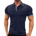 thumbnail image 1 of YDLCAFD Male Lapel Stripe Short Sleeve Top Solid Color Button T Shirt, 1 of 5