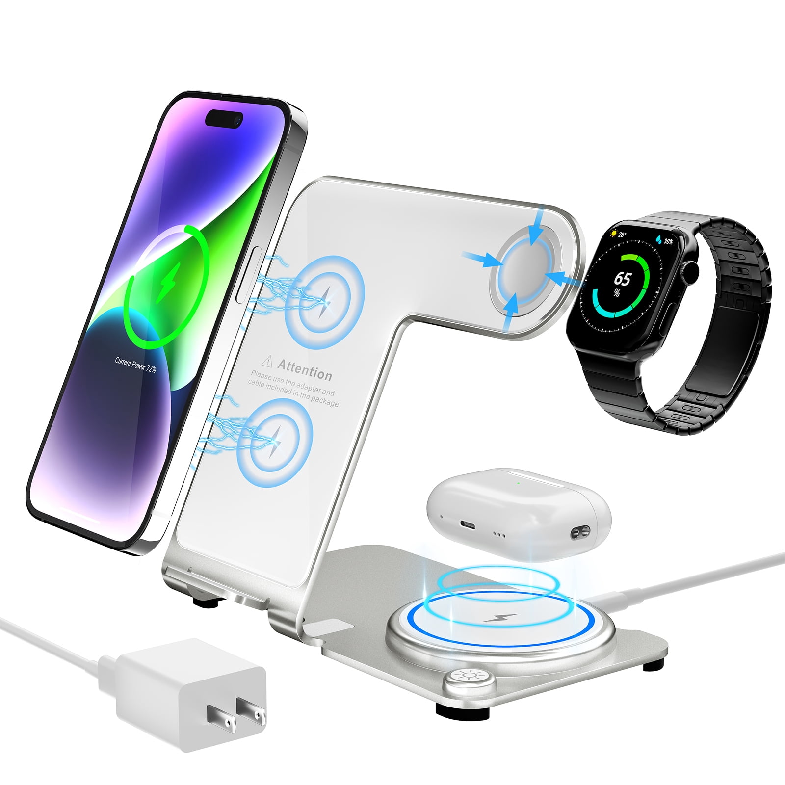 Wireless Charger, Aluminum Alloy 3 in 1 Wireless Charging Station for Apple iPhone/iWatch/Airpods,iPhone 14,13,12,11 (Pro, ProMax)/XS/XR/XS/X/8(Plus),iWatch8/7/6/SE/5/4/3/2,AirPods 3/2/pro