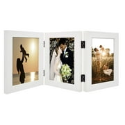 Golden State Art, 5x7 Three Picture Frame Trifold Hinged Photo Frame with 3 Openings, Desk Top Family Picture Collage, with Real Glass (5x7 Triple, White, 1-Pack)