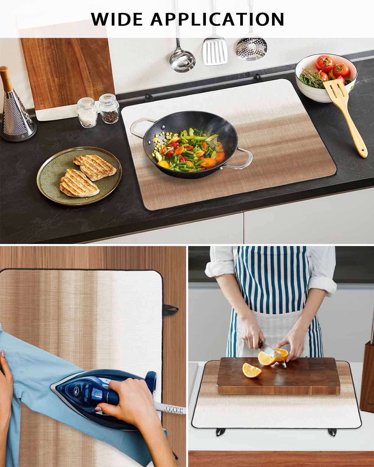 nqOlkjepod Large Induction Cooktop Protector Mat 24"x21", Brown White Ombre Stove Top Covers for Electric Stove, Vintage Farmhouse Abstract Striped Stove Burner Cover Mats, Glass Top Stove Cover