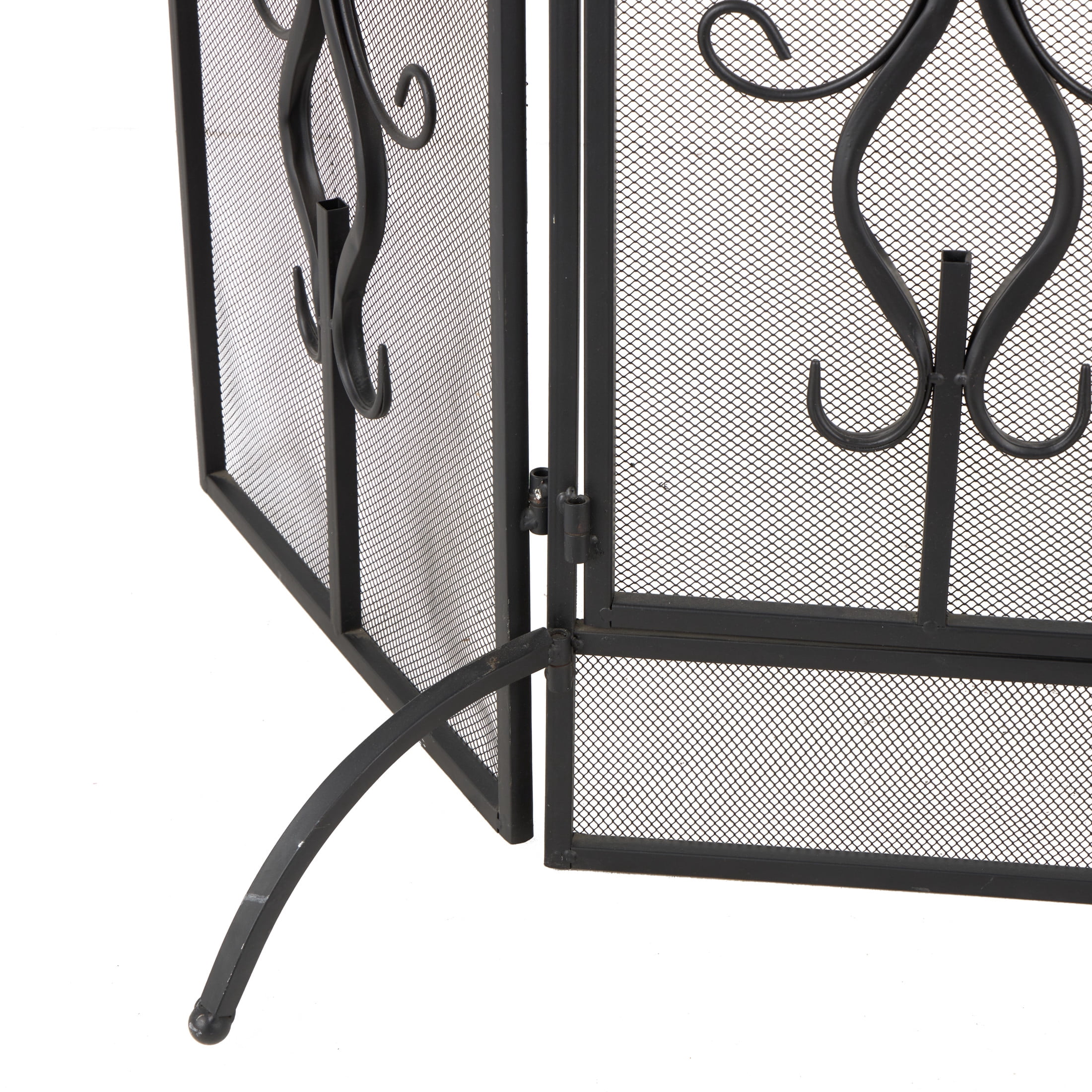 DecMode Gray Traditional Metal 3 Panel Foldable Fireplace Screen with Mesh Netting, 52"W x 35"H
