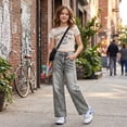 thumbnail image 5 of FEDPOP Girls Baggy Wide Leg Jeans, Elastic Waist Pull-On Denim Pants with Pockets, Casual Loose Teen Jeans, Gray, 12-16Y, 5 of 7
