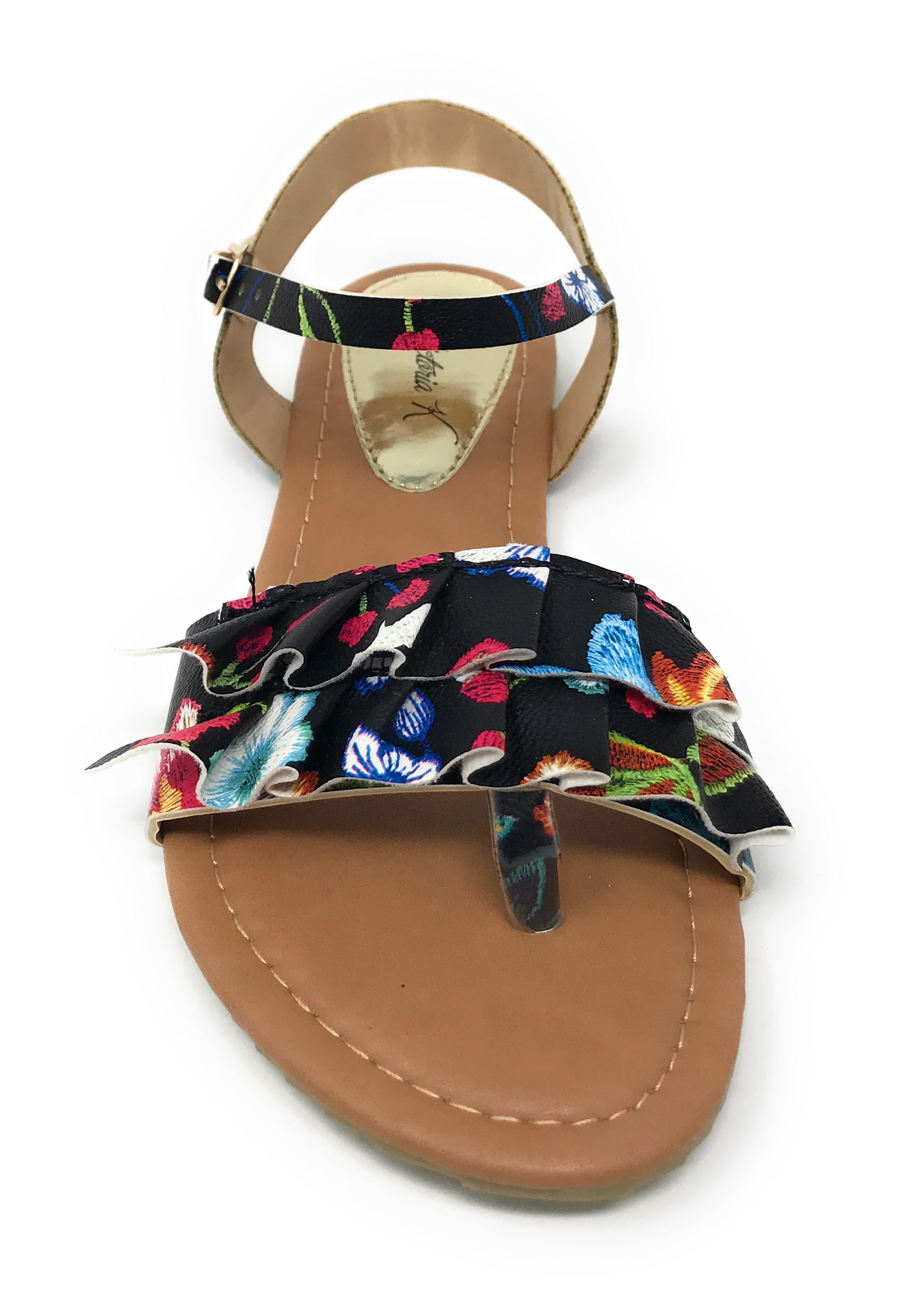 Victoria K Women's Printed Floral Ruffels Sandals