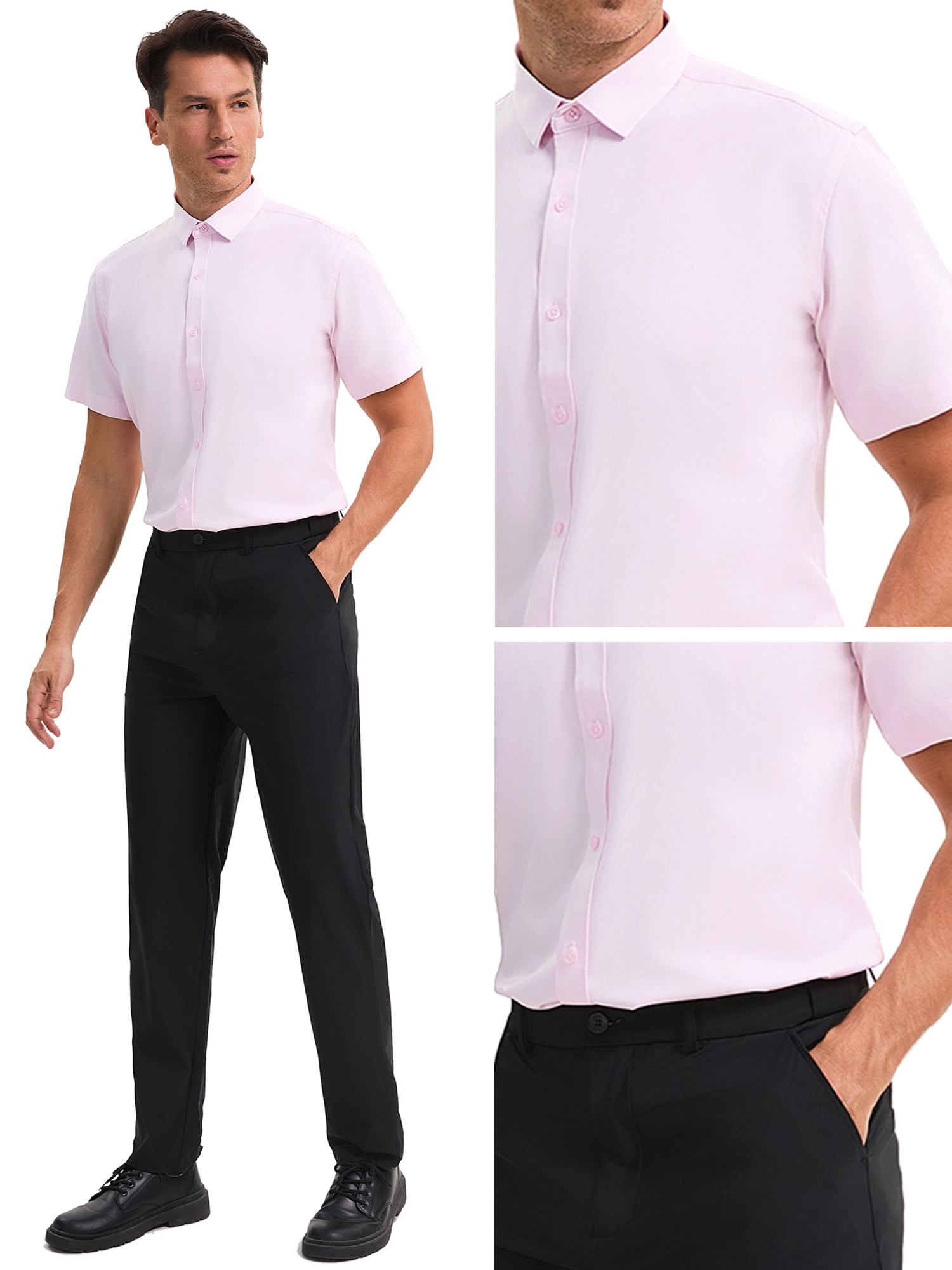 Unique Bargains Men's Short Sleeve Lightweight Business Formal Button Down Shirt XXL Pink