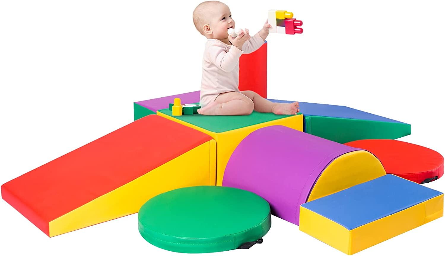 Climb and Crawl Activity Play Set, 9 Pieces Lightweight Foam Shapes for