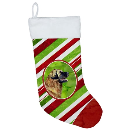 Caroline s Treasures Leonberger Candy Cane Multi-color Christmas Stocking with Soft Suede Fabric 18
