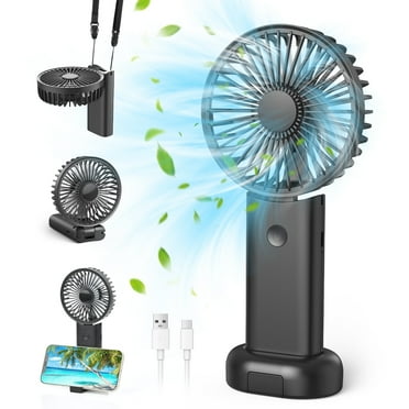 Portable Handheld Mini Fan, Neck Fan, 3000mAh Desk Fan, 180° Adjustable, 3 Speed Wind, USB Rechargeable Foldable Fan, Quiet Personal Fan with Power Bank - Black