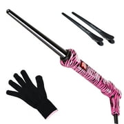 Le Angelique 1/4 to 3/4 Inch Tapered Ceramic Curling Wand for Thin Hair & Tight Curls - 9-18mm Professional Clipless Curler Iron with Glove and 2 Clips | 430F Instant Heat | Dual Voltage - Pink Zebra