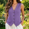 thumbnail image 2 of Womens Vest Top - Cotton Linen Shirts Summer 2026 Button Down Tank Tops Business Casual Boho Sleeveless Blouses, 2 of 7