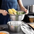 thumbnail image 4 of Kitchen Grater 3 Piece Stainless Steel Vegetable Cutter Drainer Rice Scraper Colander Slicer Direct Heating Bowl Vegetable Cooker Slicing Saving Housework Easy Be, 4 of 8