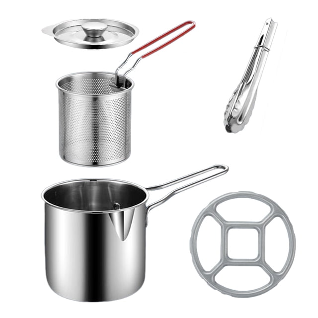 Freidora de acero inoxidable de 1,2 l con clip para cesta, gran capacidad, apta para lavavajillas, filtro de aceite para freír, recipiente para grasa de tocino, utensilios de cocina
