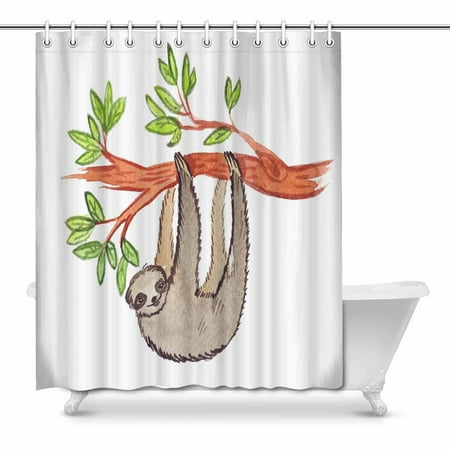 Pop Cute Sloth Hanging From A Tree Branch Shower Curtain Bathroom