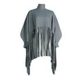 thumbnail image 2 of Biekopu Womens High Neck Long Sleeve Fringe Top Plus Size Tassel Ponchos Cape Cloak Coat Oversized Shawl Pullover Sweatshirt, 2 of 4