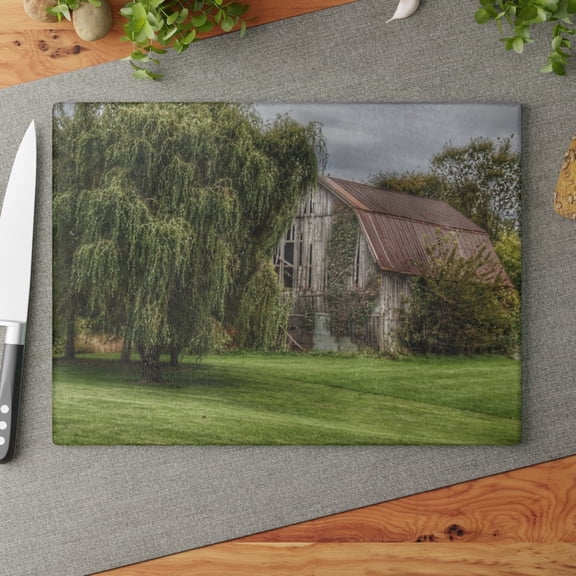U R There Photography McDowell Road Grey Rustic Farmhouse Tempered-Glass Cutting Board 11"x 15"