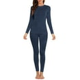 thumbnail image 2 of Thermal Underwear Sets for Women Slim Fitted Long Sleeve Crew Neck Top and Leggings Pant Fall Winter Outfits (M, Navy), 2 of 7
