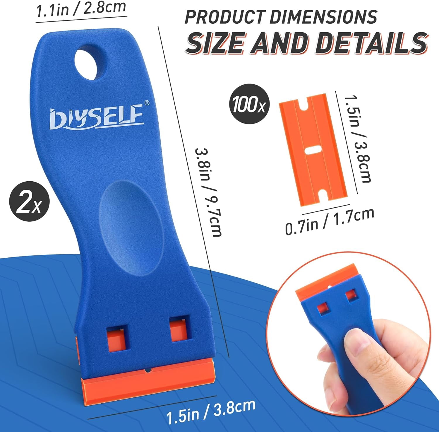 DIYSELF 2 Pack Plastic Razor Blade Scraper, 100Pcs Plastic Razor Blades Refills