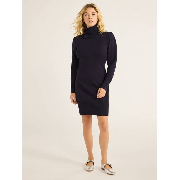 Free Assembly Women’s Split Neck Mini Sweater Dress, Sizes XS-XXXL