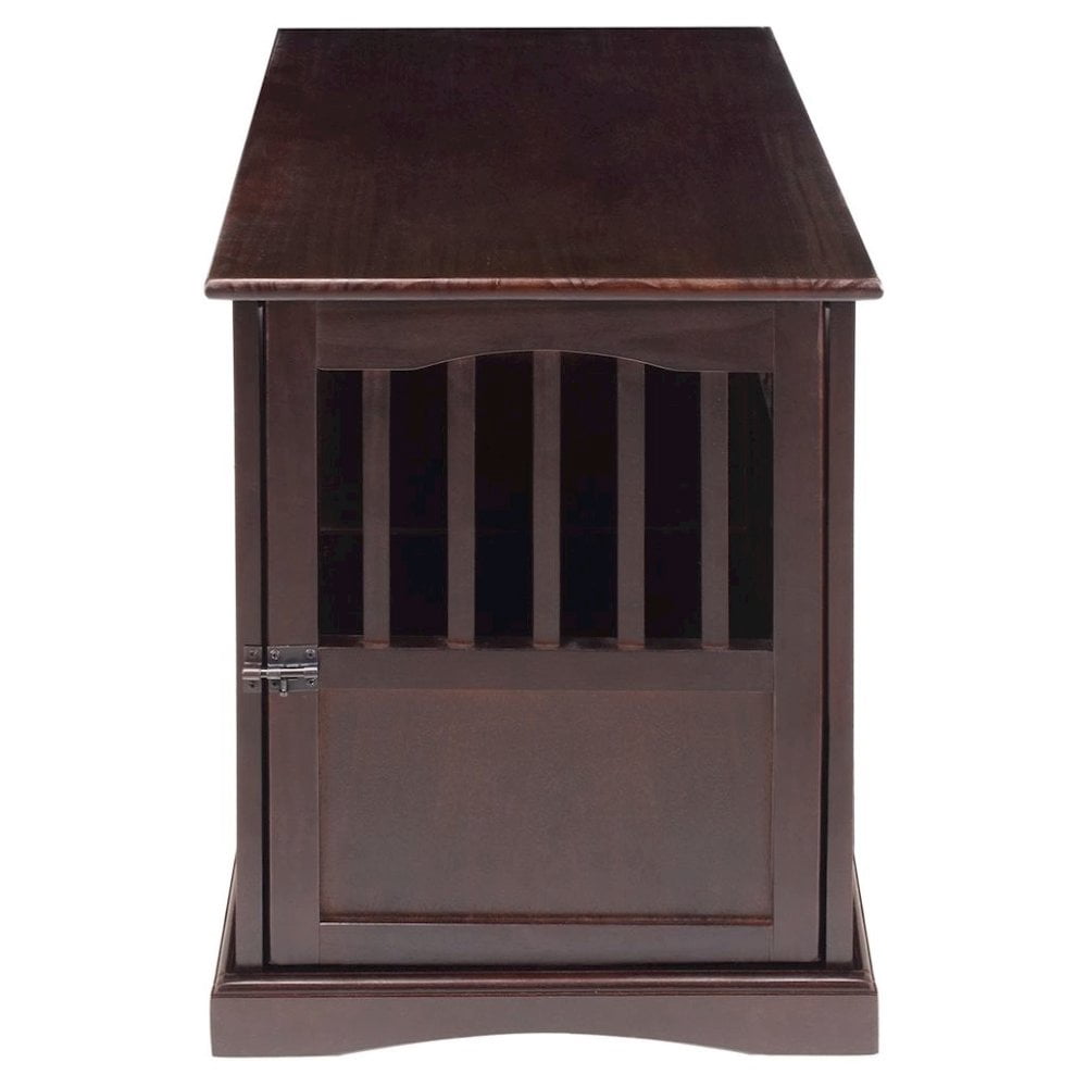 FurniFact Brown Dog Kennel Furniture with Gate, Solid Wood Dog Crate End Table