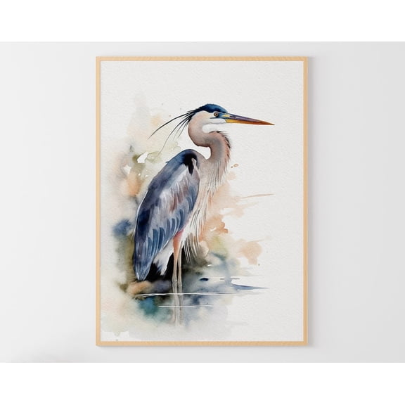 Great Blue Heron Heron Bird Art Poster Coastal Bird Poster Nautical Bird Wall Art, Unframed Poster Size 8x12