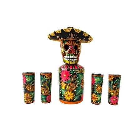 

Hand-painted Decanter Set with Shot Glasses and Mexican Sombrero Personalized Tequila Decanter Tequila Gift (Neon Decanter Set)