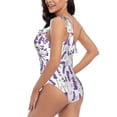 thumbnail image 4 of Rateoe Lavender Flowers Pattern Women One Piece Swimsuits Tummy Control One Shoulder Bathing Suits Ruffle Swimwear-Large, 4 of 6