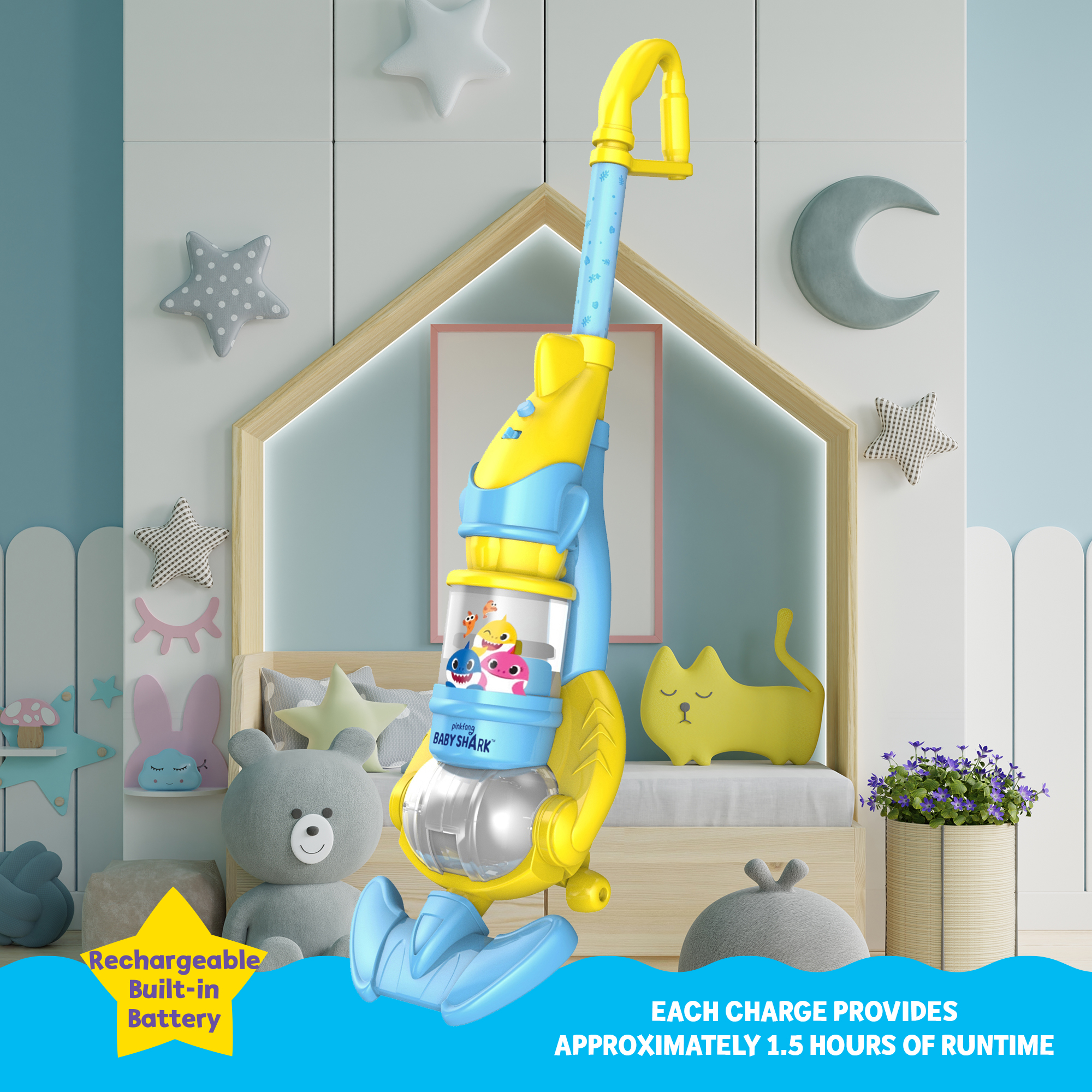 Pinkfong Baby Shark Children's Cordless Vacuum with Real Suction Powe for Hard Floor and Carpet - image 4 of 10