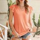 thumbnail image 2 of Top de manga corta con volantes en capas para mujer, blusa holgada informal de Color puro con cuello en V y hombros fruncidos, 2 of 6