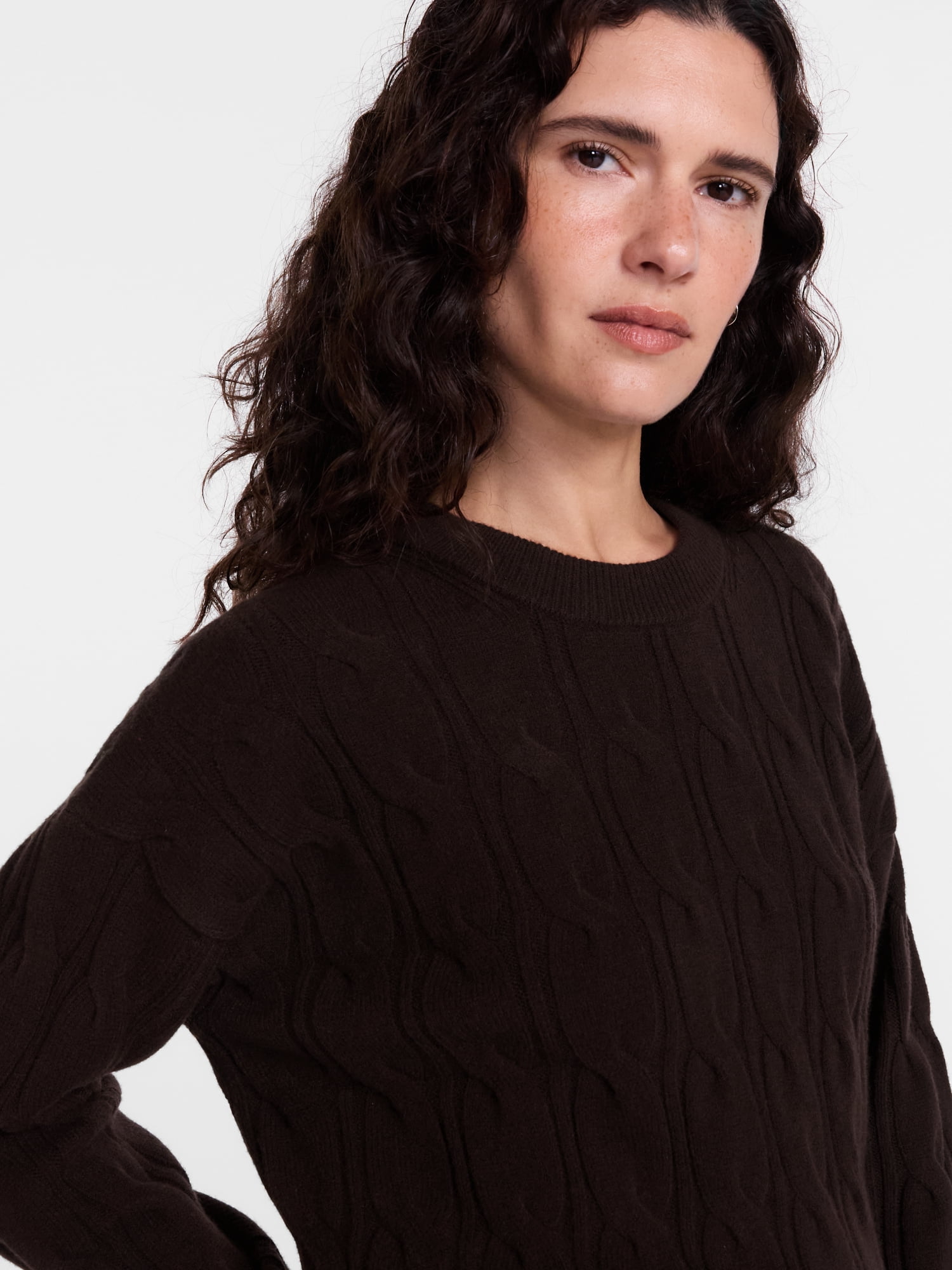 Scenario Women's Crewneck Cable Knit Mid-weight Sweater, Sizes XS-XXXL
