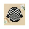 thumbnail image 2 of Bagilaanoe Newborn Baby Girl Boy Rompers Sweater Checkerboard Print Long Sleeve Knitted Bodysuit 3M 6M 12M 18M 24M Infant Fall Winter One Piece Jumpsuit, 2 of 9