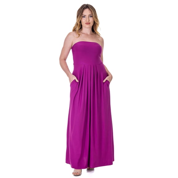 Pleated A Line Strapless Pocket Maxi Dress