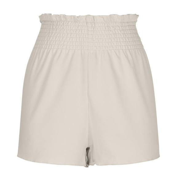 Kovlvoll Shorts for Women Solid Color Fashion Elegant Elastic Waist Wide Leg Summer Casual Short Pants