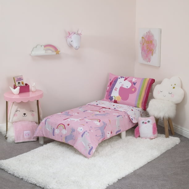 Everything Kids Unicorn Wishes & Rainbow Dreams 4pc Toddler Bedding Set
