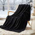 thumbnail image 2 of Whale Flotilla Soft Flannel Fleece Lightweight 50"x60" Throw Blanket, Brushed Chevron Design Fluffy Plush Cozy Blanket for All Seasons, Black, 2 of 8