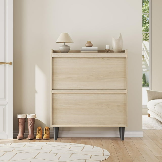Armoire à Chaussures en Bois à Tiroir Rabattable – Organisateur de Rangement Mural Caché avec Tablettes Ajustables, MDF Imperméable pour Entrée/couloir, Contient 8 à 20 Paires