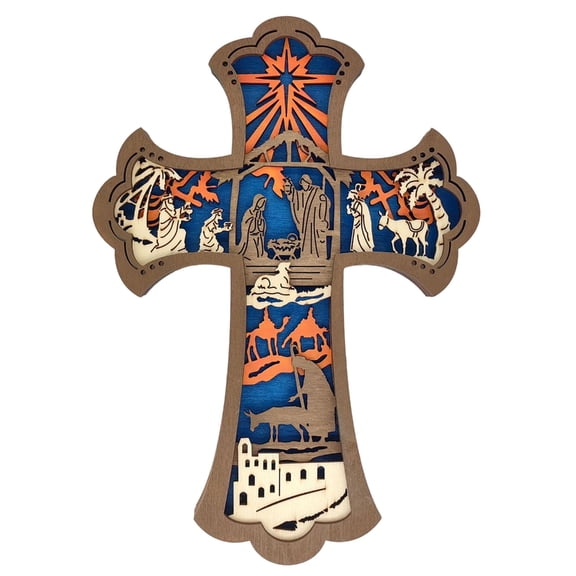 Wooden Nativity Crosses Christmas Story Ornament,Wooden Nativity Scene Decors