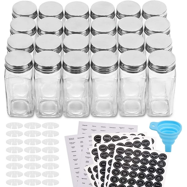 Aozita 24 Pcs Glass Spice Jars Bottles 4oz Empty Square Spice Containers With 810 Spice Labels Shaker Lids And Airtight Metal Caps Silicone Collapsible Funnel Included Walmart Com Walmart Com