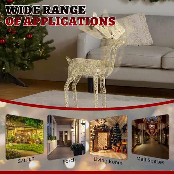 Alvantor 3.75 ft Motorized Reindeer with Shaking Head and 120 Warm White LED Lights, Indoor and Outdoor Christmas Decorations