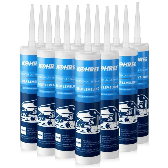 Kohree RV Roof Sealant , White Self-Leveling Lap Sealant for RV Home Repair - 12 Pack,10.1 Fl OZ