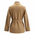 thumbnail image 5 of Miqool Women's Tweed Stand Collar Jacket Button Down Tie Waist Flare Long Sleeve Coat Trendy Casual Office Trench Coat, 5 of 8