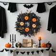 thumbnail image 6 of Festisoul Halloween Wreath with Light for Front Door, 18'' Artificial Pumpkins and Maple Leaves Wreath Decoration for Wall Window Fireplace, 6 of 7
